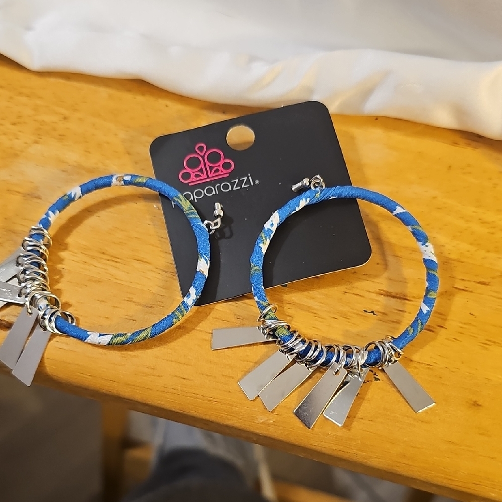 Paparazzi Vibrant Blue and Silver Dangle Hoops